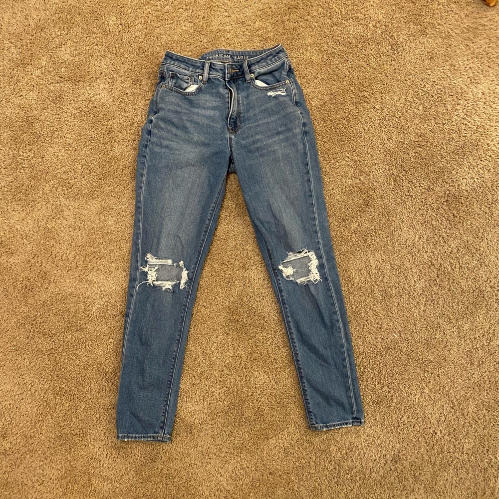 American Eagle Outfitters distressed straight leg jeans - blue